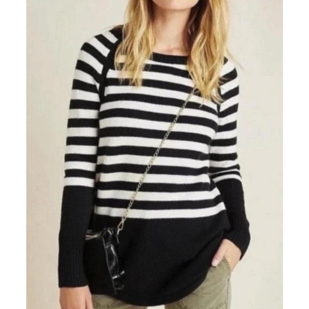 Anthropologie Rebekah Black & White Striped Round Hemline Sweater - Size - Small